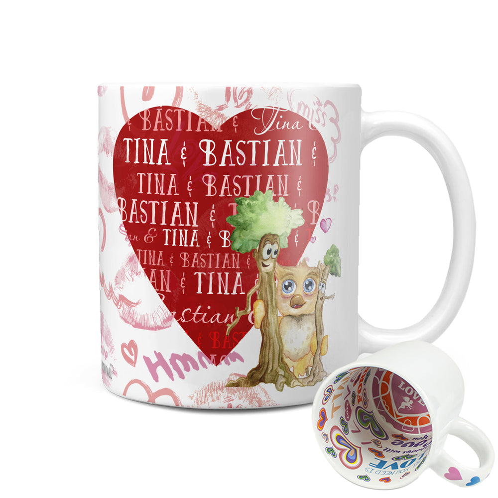 Kaffeetasse Tasse Teetasse für Verliebte mit WUNSCHNAMEN Sunny die Eule Baum - Sunnywall - Individualität trifft Design