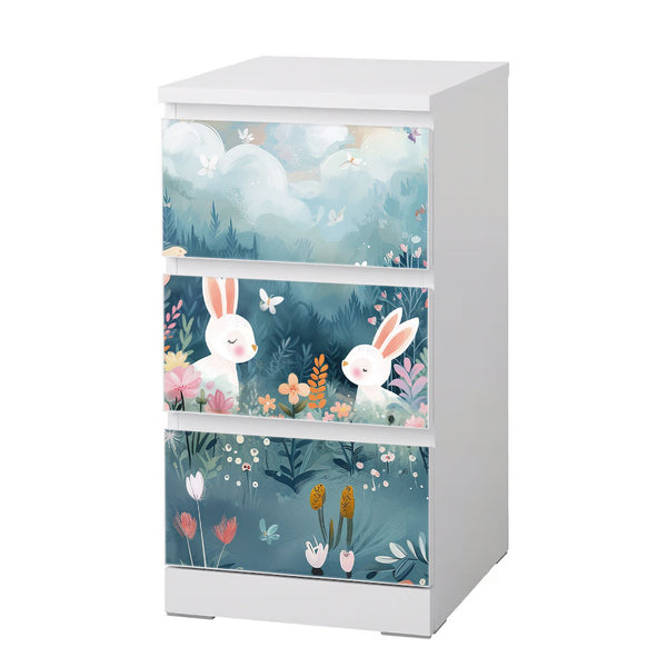 Möbelfolie passend für IKEA Malm Kommode Hasen auf Bergwiese Schrankfolie - Sunnywall - Individualität trifft Design