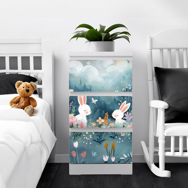 Möbelfolie passend für IKEA Malm Kommode Hasen auf Bergwiese Schrankfolie - Sunnywall - Individualität trifft Design