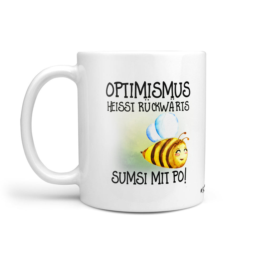 Tasse Kaffeetasse – Optimismus heißt rückwärts Sumsi mit Po – Lustige Bienen-Tasse - Sunnywall - Individualität trifft Design