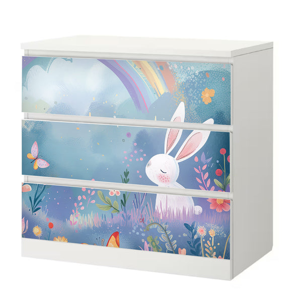 Möbelfolie passend für IKEA Malm Kommode Hase mit Regenbogen Schrankfolie - Sunnywall - Individualität trifft Design