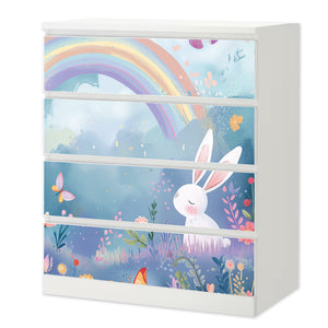 Möbelfolie passend für IKEA Malm Kommode Hase mit Regenbogen Schrankfolie - Sunnywall - Individualität trifft Design