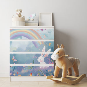 Möbelfolie passend für IKEA Malm Kommode Hase mit Regenbogen Schrankfolie - Sunnywall - Individualität trifft Design