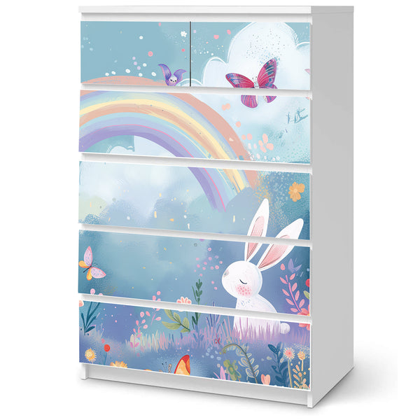 Möbelfolie passend für IKEA Malm Kommode Hase mit Regenbogen Schrankfolie - Sunnywall - Individualität trifft Design