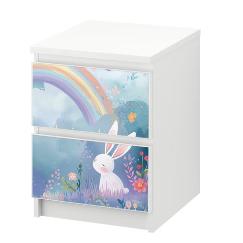 Möbelfolie passend für IKEA Malm Kommode Hase mit Regenbogen Schrankfolie - Sunnywall - Individualität trifft Design