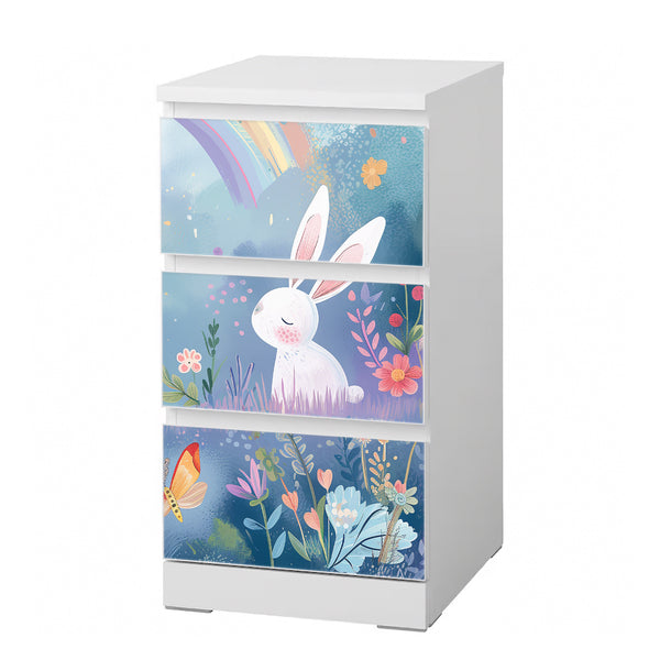 Möbelfolie passend für IKEA Malm Kommode Hase mit Regenbogen Schrankfolie - Sunnywall - Individualität trifft Design