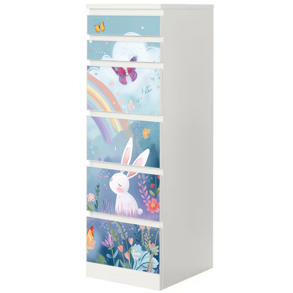 Möbelfolie passend für IKEA Malm Kommode Hase mit Regenbogen Schrankfolie - Sunnywall - Individualität trifft Design