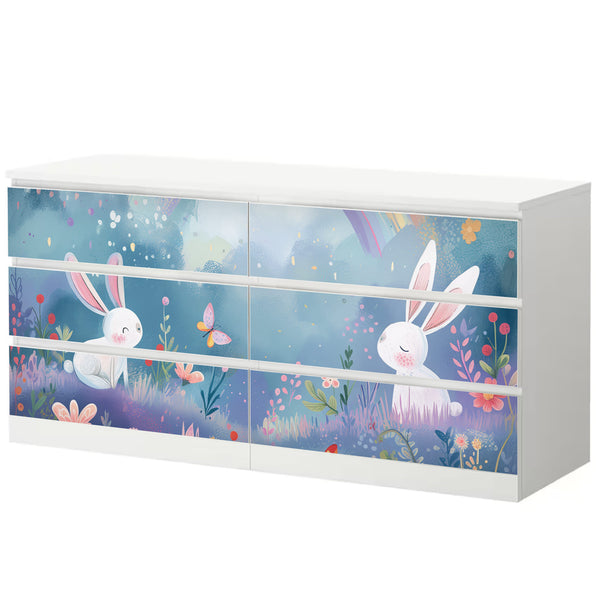 Möbelfolie passend für IKEA Malm Kommode Hase mit Regenbogen Schrankfolie - Sunnywall - Individualität trifft Design