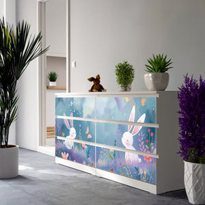 Möbelfolie passend für IKEA Malm Kommode Hase mit Regenbogen Schrankfolie - Sunnywall - Individualität trifft Design