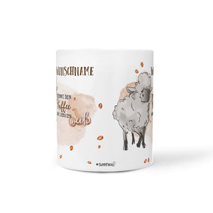 Schaf Kaffee weiß mit Wunschname - niedlicher  Kaffeebecher - Sunnywall - Individualität trifft Design
