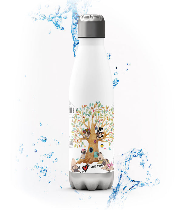 Thermosflasche 500 ml – Mops-Familie I love My Pug - Sunnywall - Individualität trifft Design