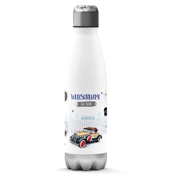 Thermosflasche 500 ml – Wunschname "On Tour" mit Oldtimer - Sunnywall - Individualität trifft Design