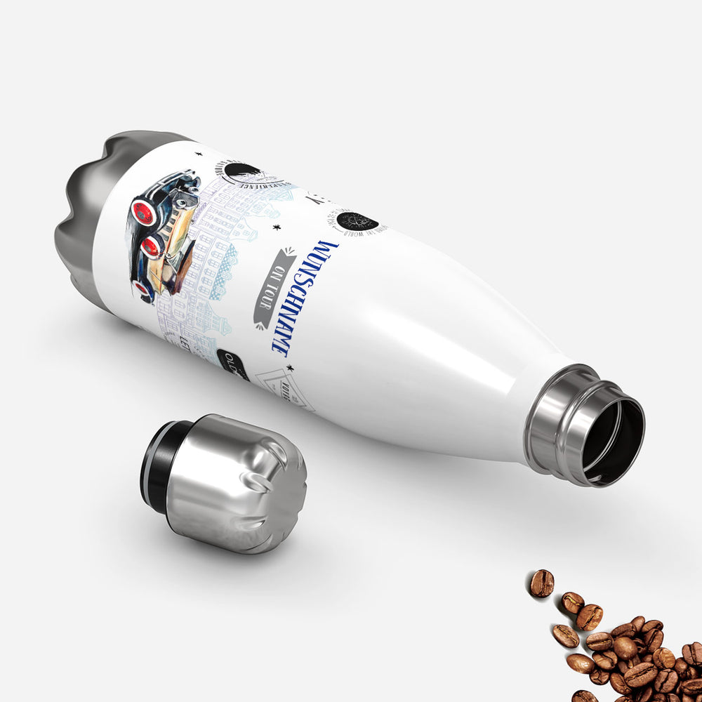 Thermosflasche 500 ml – Wunschname "On Tour" mit Oldtimer - Sunnywall - Individualität trifft Design