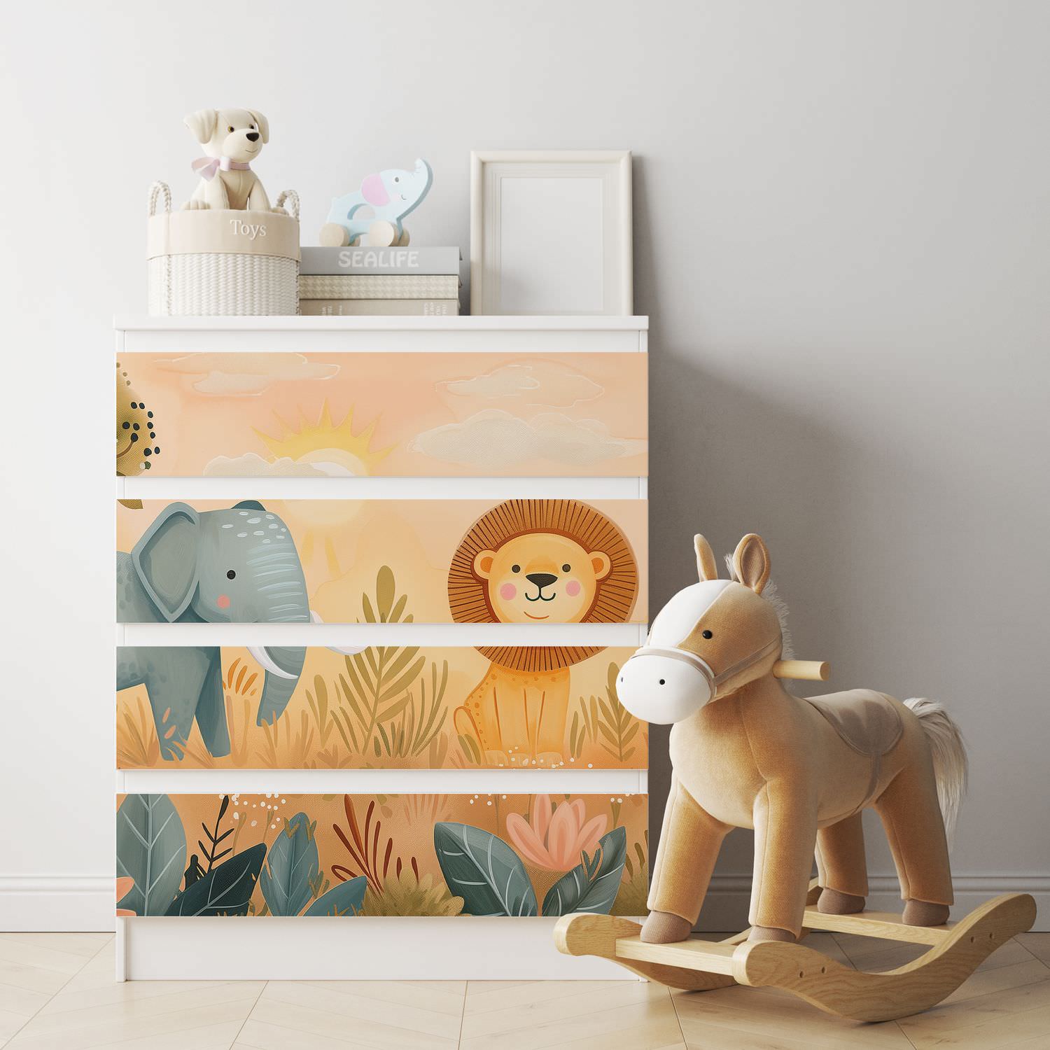 Möbelfolie passend für IKEA Malm Kommode Löwe Schrankfolie - Sunnywall - Individualität trifft Design