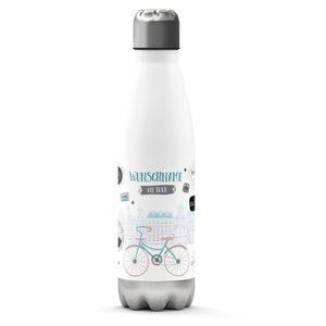 Thermosflasche 500 ml – Wunschname "On Tour" mit Vintage-Bike - Sunnywall - Individualität trifft Design