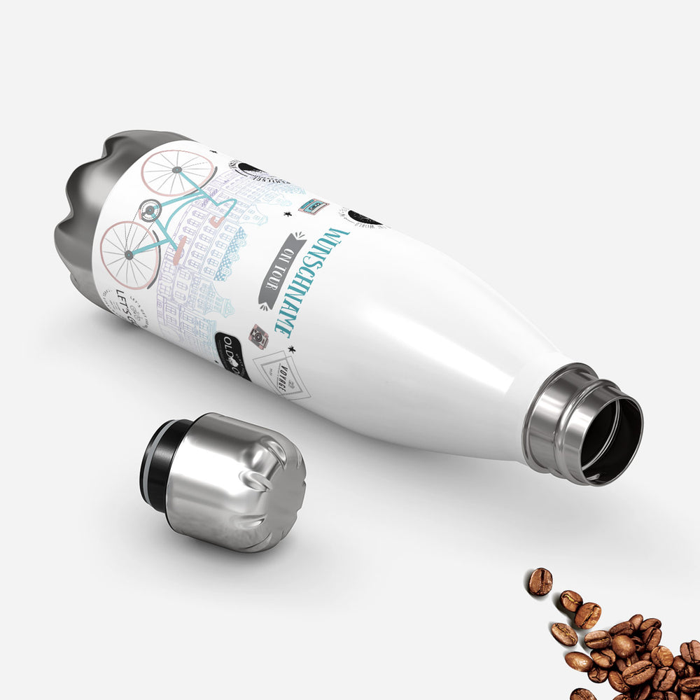 Thermosflasche 500 ml – Wunschname "On Tour" mit Vintage-Bike - Sunnywall - Individualität trifft Design