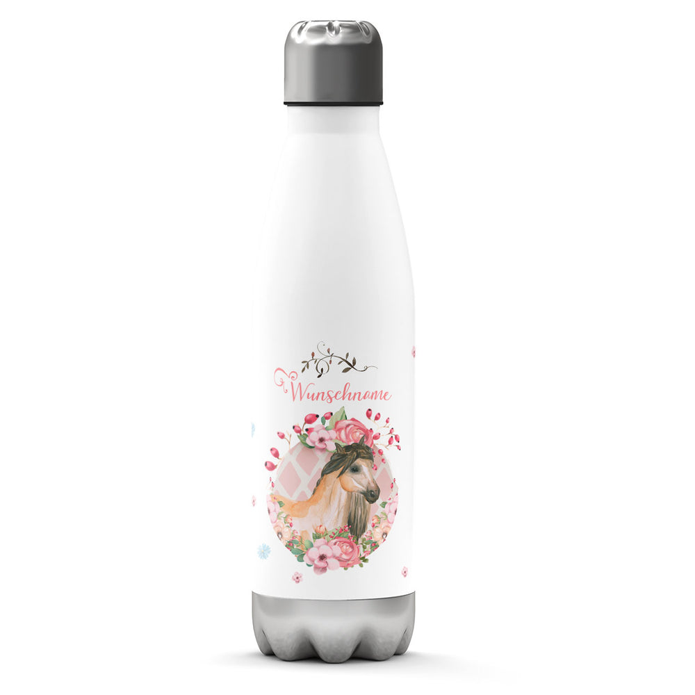 Thermosflasche 500 ml – Wunschname mit Palomino-Pferdeportrait - Sunnywall - Individualität trifft Design
