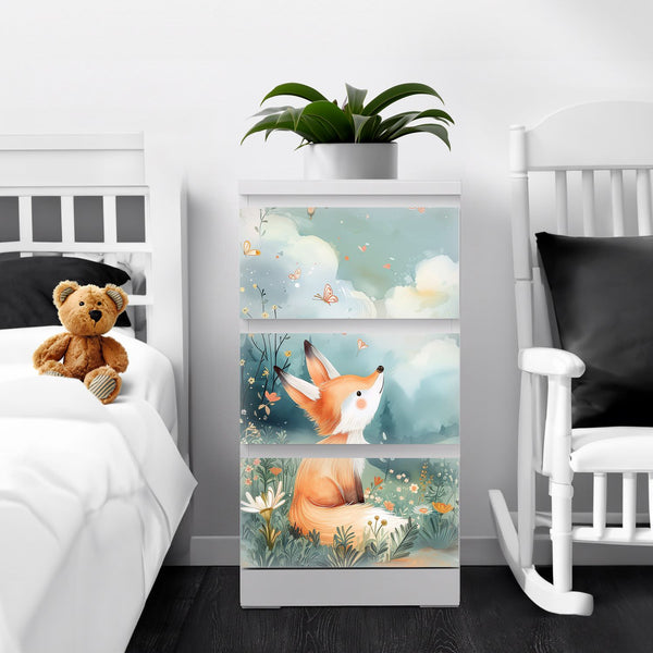 Möbelfolie passend für IKEA Malm Kommode Fuchs auf Wiese Schrankfolie - Sunnywall - Individualität trifft Design