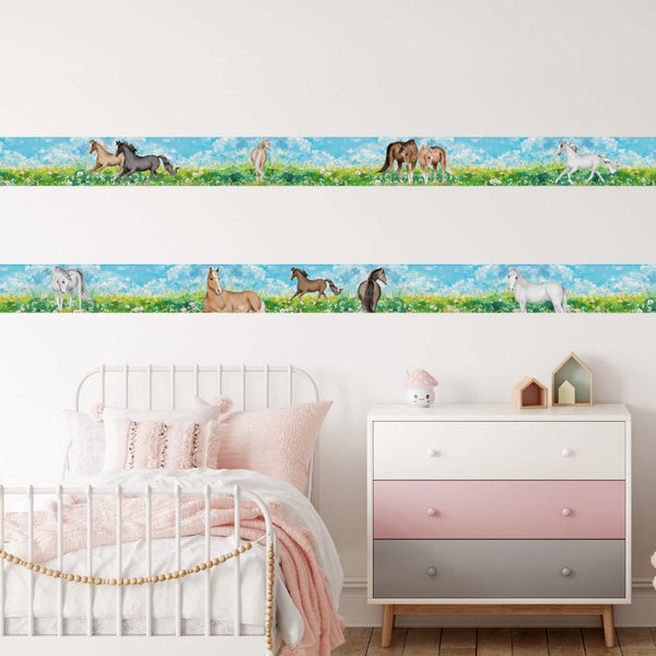 Bordüre Kinderzimmer Pferde – liebevoll gestaltete Vliestapete - Sunnywall - Individualität trifft Design