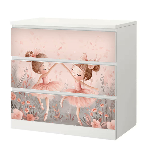 Möbelfolie passend für IKEA Malm Kommode Ballerina Floral Schrankfolie - Sunnywall - Individualität trifft Design