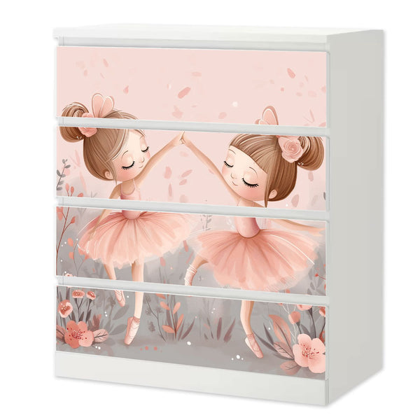 Möbelfolie passend für IKEA Malm Kommode Ballerina Floral Schrankfolie - Sunnywall - Individualität trifft Design