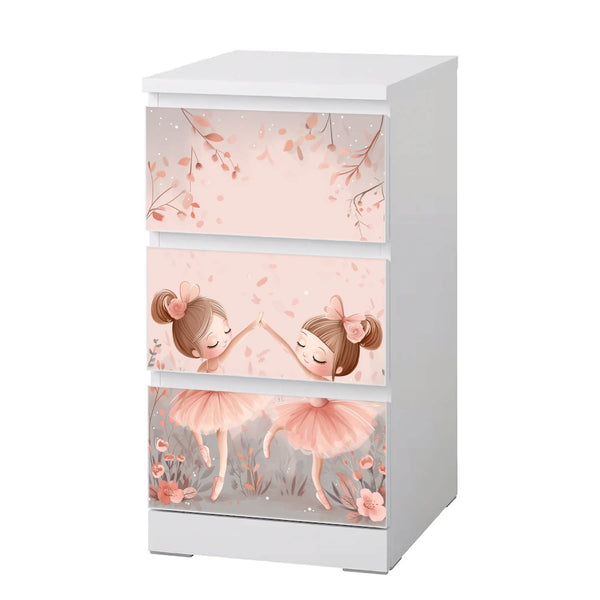 Möbelfolie passend für IKEA Malm Kommode Ballerina Floral Schrankfolie - Sunnywall - Individualität trifft Design