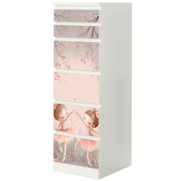 Möbelfolie passend für IKEA Malm Kommode Ballerina Floral Schrankfolie - Sunnywall - Individualität trifft Design