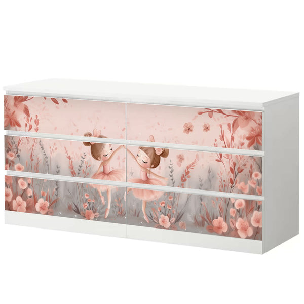 Möbelfolie passend für IKEA Malm Kommode Ballerina Floral Schrankfolie - Sunnywall - Individualität trifft Design