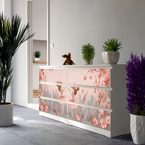 Möbelfolie passend für IKEA Malm Kommode Ballerina Floral Schrankfolie - Sunnywall - Individualität trifft Design