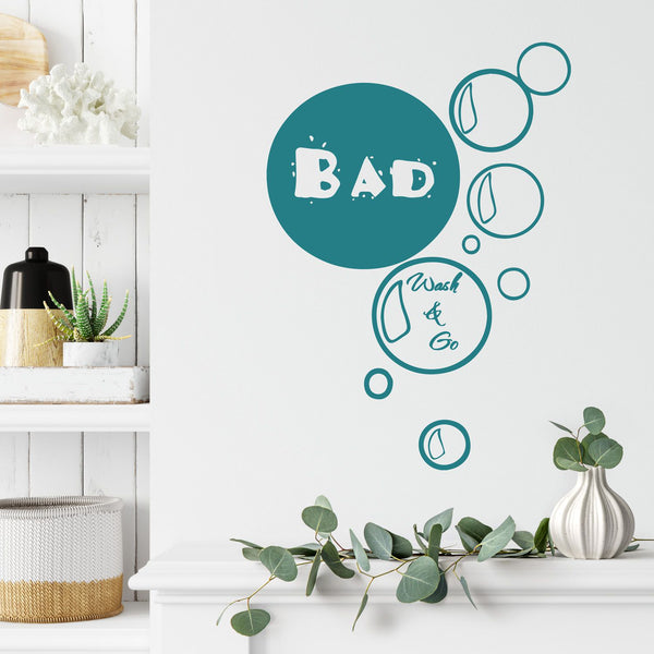 Wandtattoo Türaufkleber – Bad Wash & Go mit Seifenblasen | Stilvolle Badezimmertür-Dekoration - Sunnywall - Individualität trifft Design