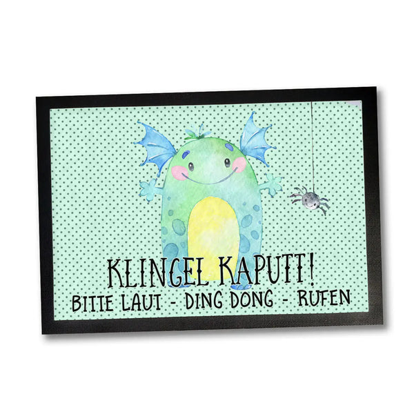 35 x 50 Fußmatte Monster Klingel kaputt - Bitte laut Ding Dong rufen Sunnywall