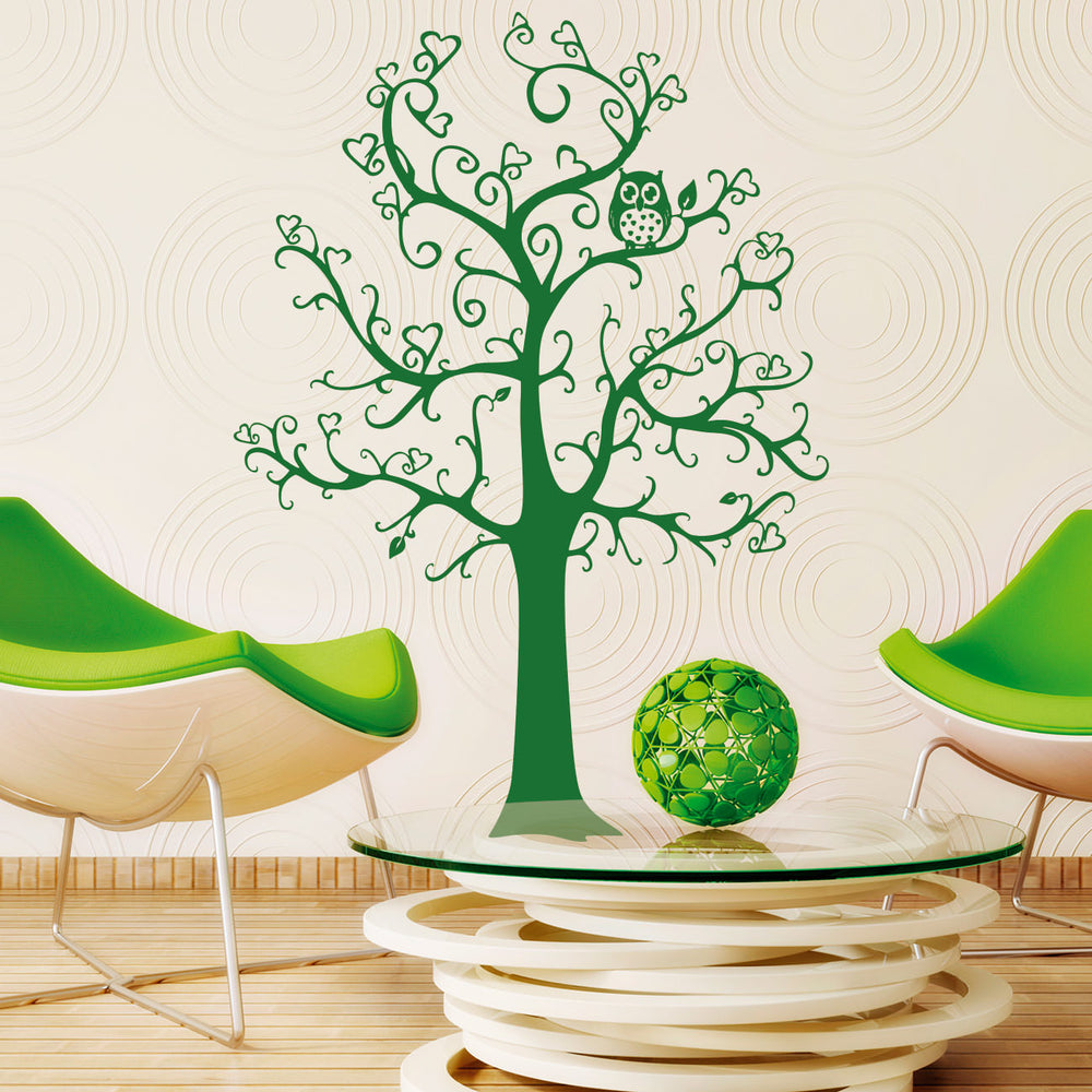 Wandtattoo Magischer Baum mit Eule und Äste in Herzform | Kinderzimmer - Sunnywall - Individualität trifft Design