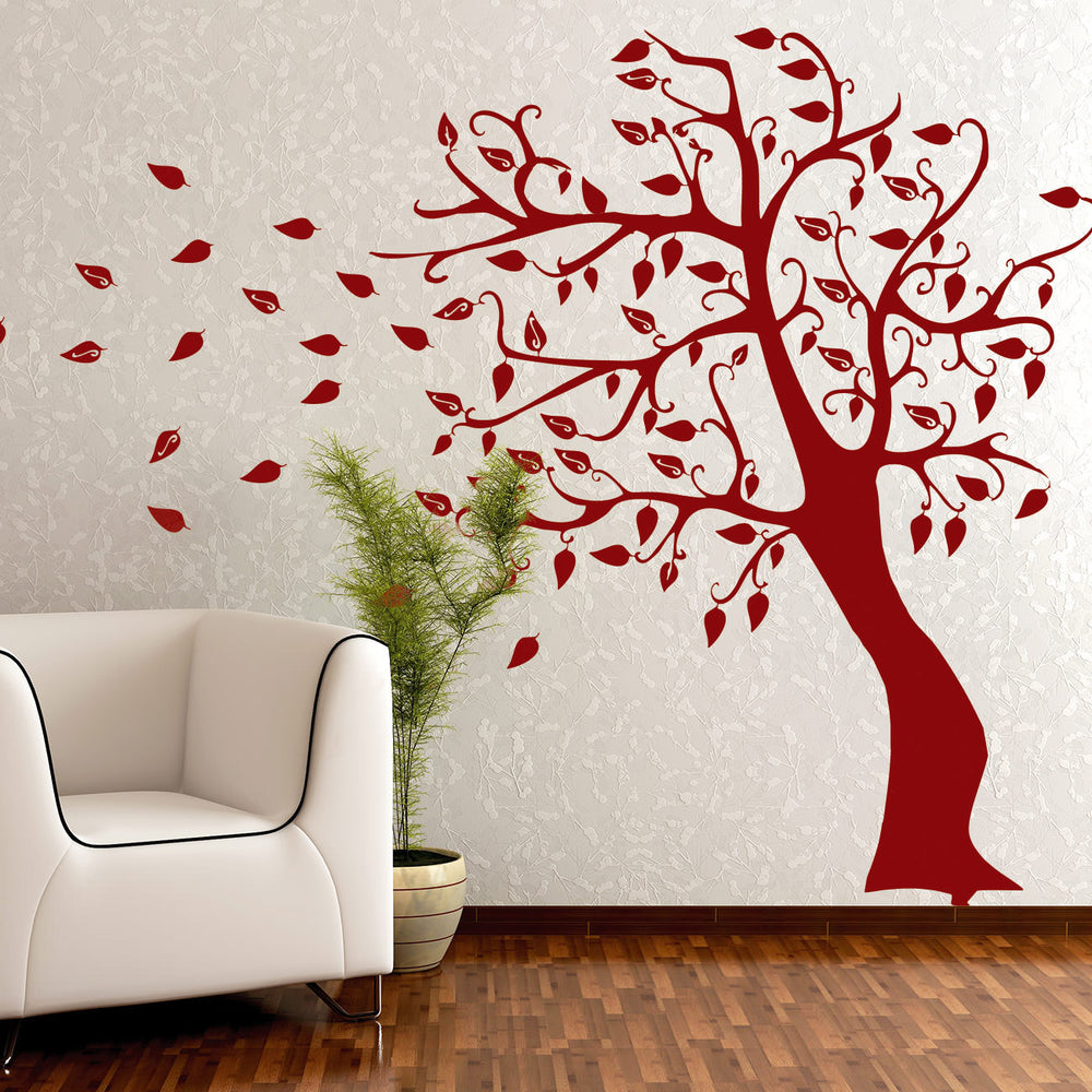 Wandtattoo Baum im Wind mit fliegenden Blättern | Herbst - Sunnywall - Individualität trifft Design