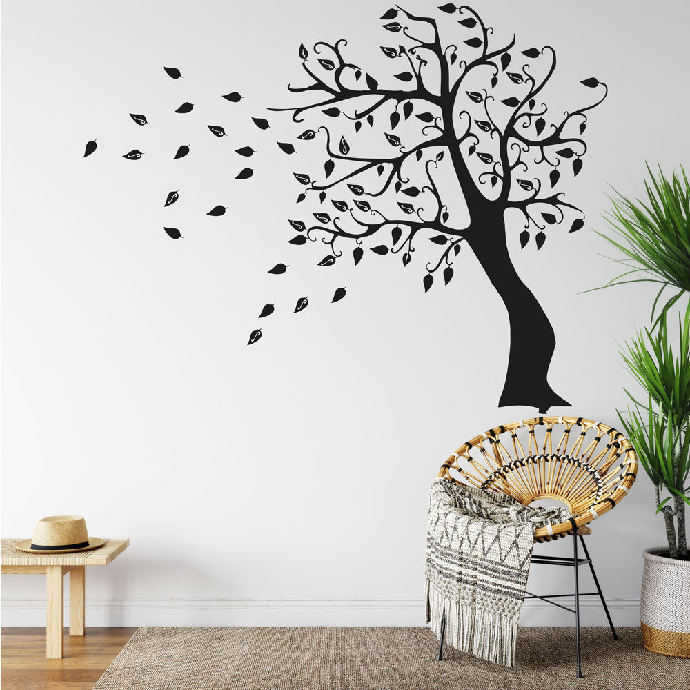 Wandtattoo Baum im Wind mit fliegenden Blättern | Herbst - Sunnywall - Individualität trifft Design