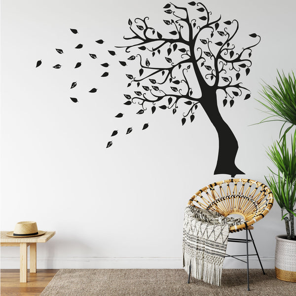 Wandtattoo Baum im Wind mit fliegenden Blättern | Herbst - Sunnywall - Individualität trifft Design