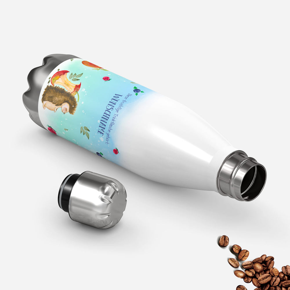 Thermosflasche 500 ml – Wunschname mit fruchtigem Igel-Motiv - Sunnywall - Individualität trifft Design