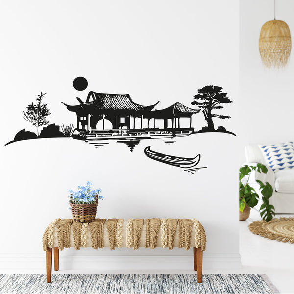 Wandtattoo Asien Landschaft - Teehaus Pavillion am Teich - Sunnywall - Individualität trifft Design