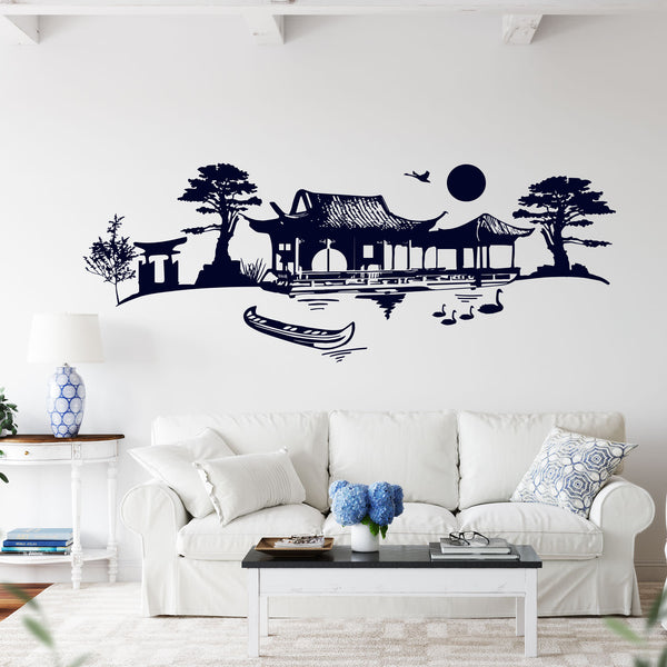 Wandtattoo Asiatisches Teehaus mit Schrein am See - Sunnywall - Individualität trifft Design