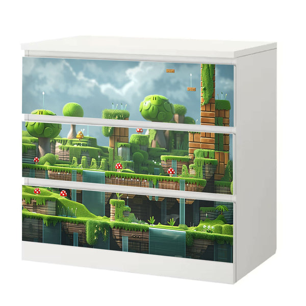 Möbelfolie passend für IKEA Malm Kommode Game Level Flusswald Schrankfolie - Sunnywall - Individualität trifft Design