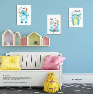 3er Set Monster Krümelmonster Kuschelmonster Poster A4 Sunnywall
