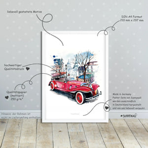 3er Set Oldtimer A4 Poster - A4 Bilder Jugendzimmer Poster Sunnywall