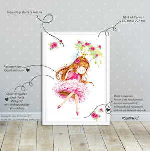 3er Set Prinzessin rosa Schloss A4 Poster Sunnywall