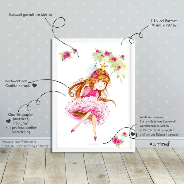 3er Set Prinzessin rosa Schloss A4 Poster Sunnywall