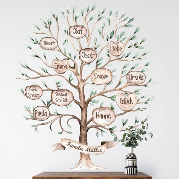 Wandtattoo Baum Familie mit Namen -  Individuelle Stammbaum-Wanddekoration für Ihr Zuhause - Sunnywall - Individualität trifft Design