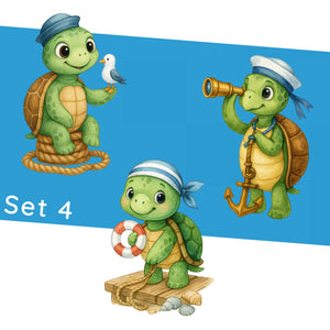 Wandtattoo Maritim Schildkröte – Wandsticker Set mit Fernrohr, Anker & Rettungsring für Kinderzimmer & maritime Dekoration