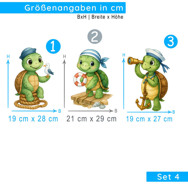 Wandtattoo Maritim Schildkröte – Wandsticker Set mit Fernrohr, Anker & Rettungsring für Kinderzimmer & maritime Dekoration