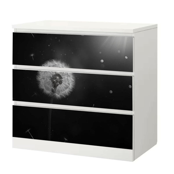 Möbelfolie passend für IKEA Malm Kommode Pusteblume schwarz Schrankfolie - Sunnywall - Individualität trifft Design