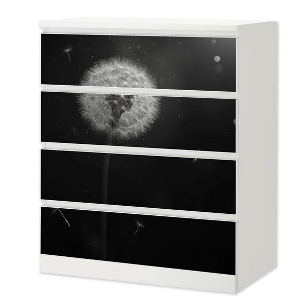 Möbelfolie passend für IKEA Malm Kommode Pusteblume schwarz Schrankfolie - Sunnywall - Individualität trifft Design