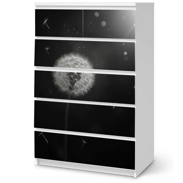 Möbelfolie passend für IKEA Malm Kommode Pusteblume schwarz Schrankfolie - Sunnywall - Individualität trifft Design