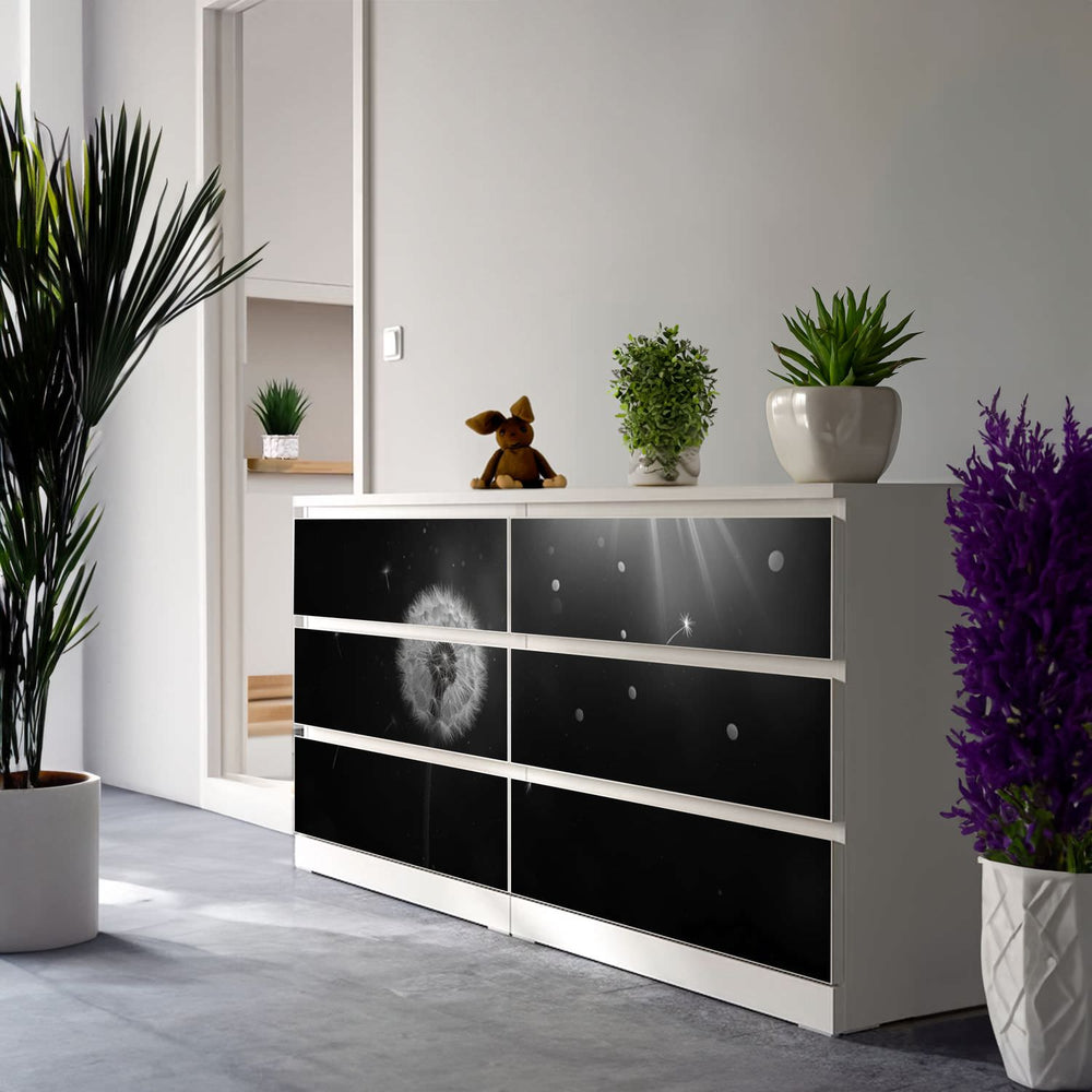 Möbelfolie passend für IKEA Malm Kommode Pusteblume schwarz Schrankfolie - Sunnywall - Individualität trifft Design